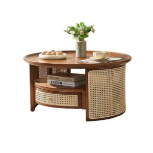 Rattan Cane Coffee Table | Solid Wooden Coffee Table With Drawer