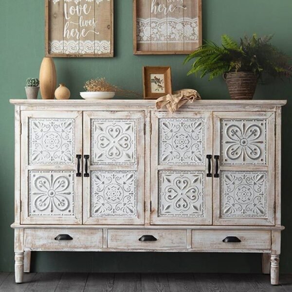 Sideboard for living room Solid Wood Carved 4-Door Accent Cabinet