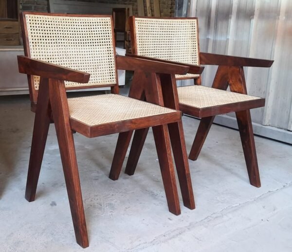 Wooden cane chair set wooden chair with armrest