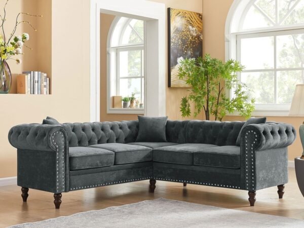 Chesterfield l shape sofa set leather fabric for living room