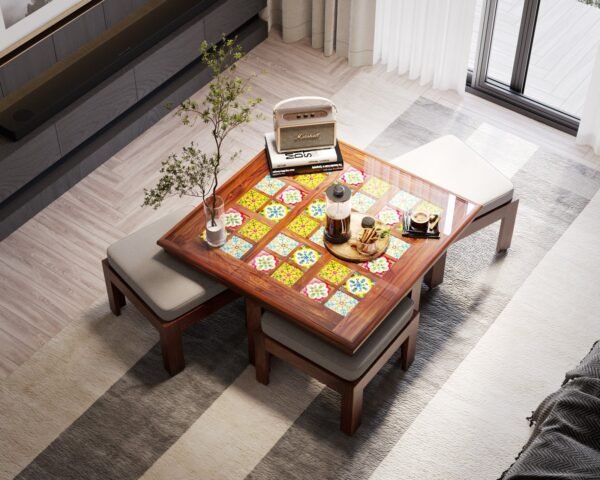 Solid Wood coffee table with stools for living room