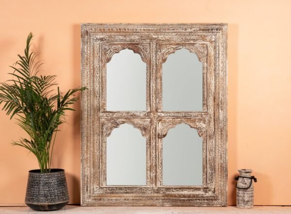 Wooden Jharokha Mirror Frame Antique Wall Decor