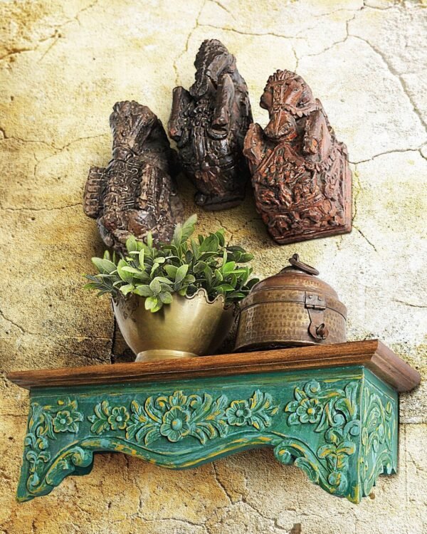 Hand-Carved Indian Vintage Wooden Wall Shelf