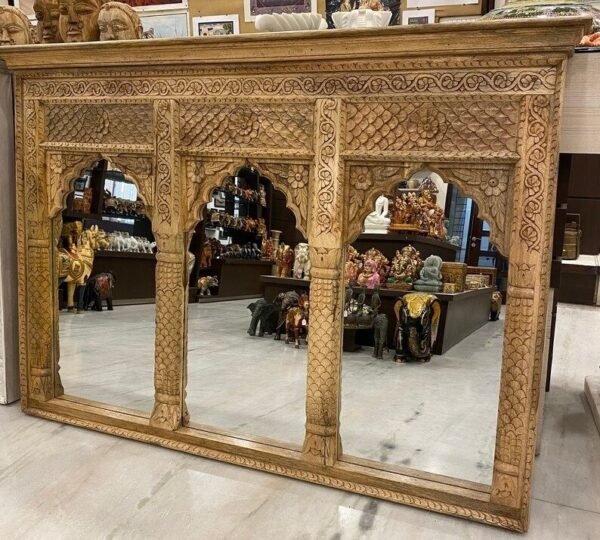 large antique mirror rectangle Wooden Arched Jharokha 4x3ft