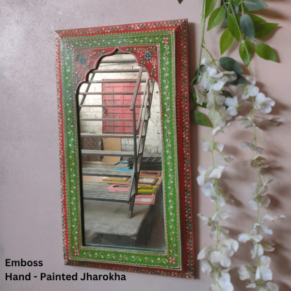 Painted Wooden Jharokha Mirror - Decorative Jharokha Mirror