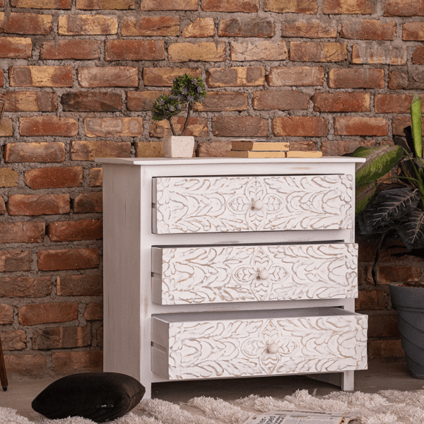 Carved Wooden Chest of Drawer Vintage Finish
